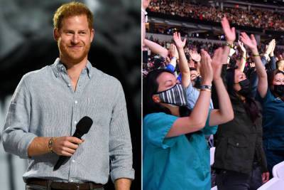 Prince Harry gets rock-star greeting at star-studded Vax Live concert - nypost.com - Britain - California - India