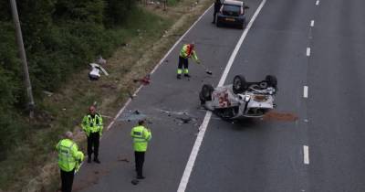 Man taken to hospital after car flips onto roof in multi-vehicle M60 crash - www.manchestereveningnews.co.uk - Manchester