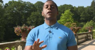 Embarrassed Andi Peters scrambles to cover X-rated sculpture on Lorraine - www.ok.co.uk - county Garden