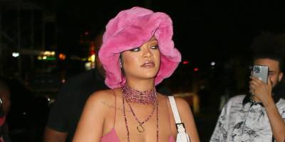 Rihanna Wears Cute Thigh High Slit Pink Dress To Dinner With A$AP Rocky - www.justjared.com - New York