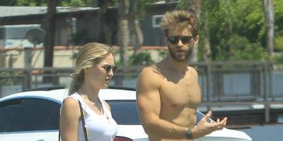 Keegan Allen Goes Shirtless During a Walk with Girlfriend Ali Collier - www.justjared.com - Los Angeles