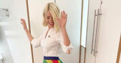 Holly Willoughby celebrates the end of Pride month in fabulous rainbow skirt on This Morning - www.ok.co.uk