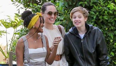 Shiloh Jolie-Pitt, 14, Rocks Dark Daisy Dukes With Angelina Jolie Her 5 Siblings In JFK – See Pics - hollywoodlife.com
