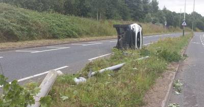 Car crashes and flips over after driver 'swerves to avoid fox' - www.manchestereveningnews.co.uk - Manchester