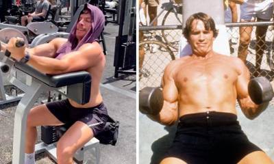 Arnold Schwarzenegger’s son Joseph Baena pumps iron at an outdoor gym like dad in the ‘70s - us.hola.com - city Venice