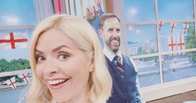 Holly Willoughby poses with Gareth Southgate cutout as she backs England for victory - www.ok.co.uk - Denmark