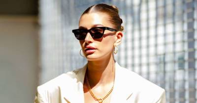 Hailey Bieber is all business in an oversized suit and trainers - www.msn.com - Jordan