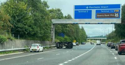 Car flips onto its side on M56 near Manchester Airport - www.manchestereveningnews.co.uk - Manchester