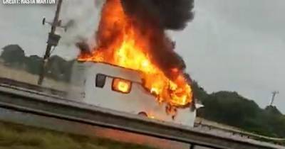 Terrifying footage shows major caravan fire which caused six miles of traffic on the M6 near Wigan - www.manchestereveningnews.co.uk