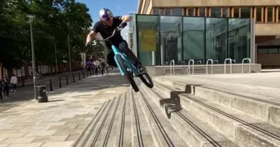 Scots stunt cyclist Danny MacAskill pulls off incredible gravity-defying move to jump a flight of steps backwards - www.dailyrecord.co.uk - Scotland