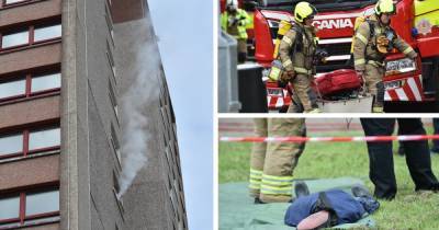 Dramatic scenes as emergency services in Ayrshire stage ghost tower block fire exercise - www.dailyrecord.co.uk - Scotland