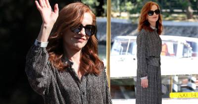 Isabelle Huppert looks chic in grey jumpsuit at Venice Film Festival - www.msn.com - Texas - Ukraine - Russia