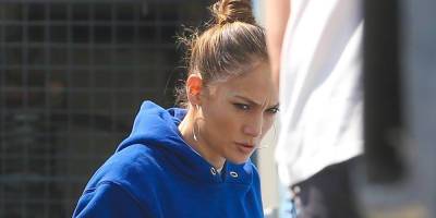 Jennifer Lopez Rocks an All-Blue Sweatsuit for a Studio Session in Burbank - www.justjared.com - city Burbank