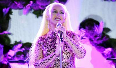 Christina Aguilera Wears Shiny Mirror Dress for Performance at YES Gala - www.justjared.com - Beverly Hills