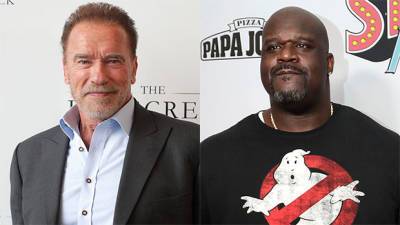 Arnold Schwarzenegger Jokes Shaquille O’Neal Is Standing On A ‘2 Foot Box’ As He Hilariously Towers Over Him - hollywoodlife.com - city Columbus