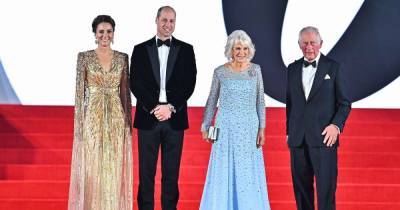 Kate Middleton dazzles in gold as she joins William, Charles and Camilla at James Bond premiere - www.ok.co.uk - county Hall