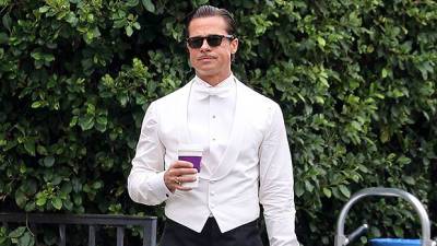 Brad Pitt Looks Sexy In Form-Fitting Black White Tuxedo On ‘Babylon’ Set — Photo - hollywoodlife.com