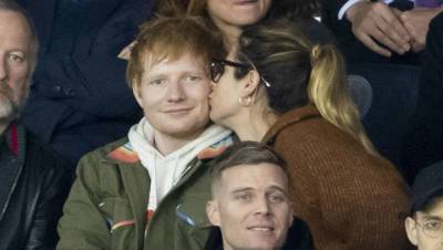 Ed Sheeran’s Wife Cherry Seaborn Sweetly Kisses Him The Cheek At Soccer Game — Rare PDA Photo - hollywoodlife.com - France - Manchester