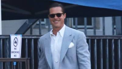 Brad Pitt Is Dapper In A Gray Blazer As He Heads To ‘Babylon’ Set – Photos - hollywoodlife.com - Hollywood