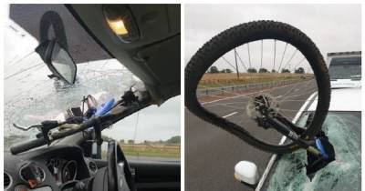 Miracle escape for elderly woman as bike crashes through windscreen on Scots motorway - www.dailyrecord.co.uk - Scotland - county Livingston