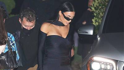 Kim Kardashian - Kris Jenner - Corey Gamble - Jeff Leatham - Kim Kardashian Stuns In Skintight Black Jumpsuit With Long Cape After Report She Kanye May Reconcile - hollywoodlife.com