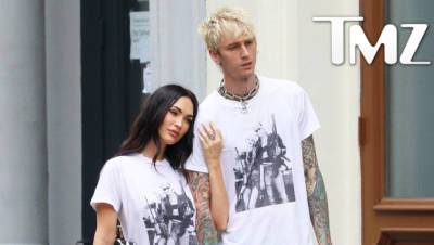 Megan Fox Machine Gun Kelly Match In Black Leather Pants White T-Shirts While Out In NYC - hollywoodlife.com - New York