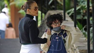 Jennifer Lopez - J.Lo - Wolfgang Puck - Jennifer Lopez’s Daughter Emme, 13, Rocks Overalls For Lunch Date With Mom Brother Max - hollywoodlife.com