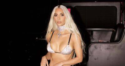 Kim Kardashian Sparkles in a Metallic Bra and Glittery Low-Rise Pants as She Celebrates 42nd Birthday at In-N-Out - www.usmagazine.com - Los Angeles - California - Las Vegas