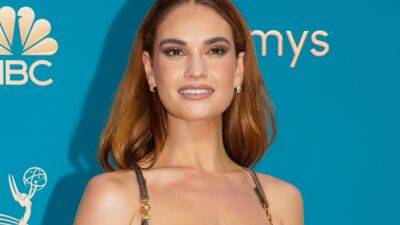 Lily James Gets Curtain Bangs in Time for the Holidays—Photos - www.glamour.com