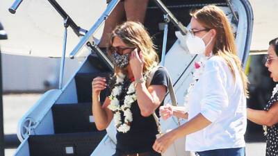 Jennifer Aniston Pictured Boarding Plane In Hawaii After Wrapping Filming Ahead Of 53rd Birthday - hollywoodlife.com - California - Hawaii - city Sandler