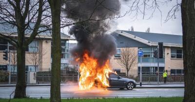 Car engulfed in flames on Princess Parkway as fire crews rush to scene - www.manchestereveningnews.co.uk - Manchester - county Wright
