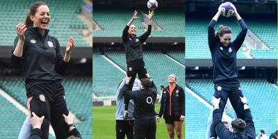 prince Harry - Kate Middleton - Kate Middleton Gets Hoisted in the Air During Rugby Practice! - justjared.com - London