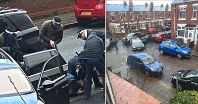 Moment armed police detain man who 'didn't know' he had grenades in rucksack - www.dailyrecord.co.uk - Manchester - county Davie