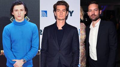 Tom Holland - Andrew Garfield - Tobey Maguire - No Way Home - Tom Holland, Andrew Garfield, Tobey Maguire Recreate Famous ‘Spider-Man’ Meme in Full Costume - hollywoodlife.com - Britain - county Andrew