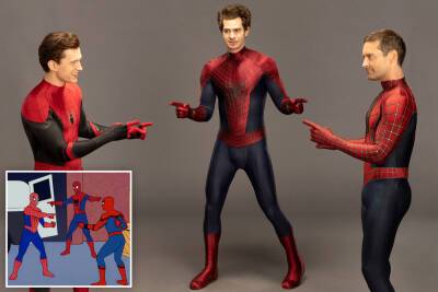 Tom Holland - Andrew Garfield - No Way Home - Tom Holland, Tobey Maguire and Andrew Garfield re-created the ‘Spider-Man pointing’ meme - nypost.com