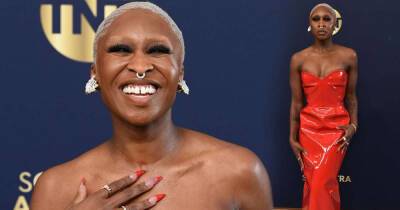 Cynthia Erivo slips into a bright red PVC gown for the SAG Awards - www.msn.com - Los Angeles - Nigeria - county Franklin - county Levy