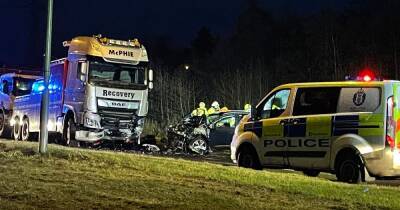 Scot cut from destroyed car after horror crash with lorry as cops seal off road - www.dailyrecord.co.uk - Scotland