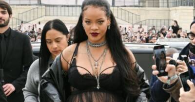 Paris Fashion Week - X.Fenty - Pregnant Rihanna flaunts baby bump in sheer négligée and knee-high boots at PFW - ok.co.uk - New York - city Harlem, state New York