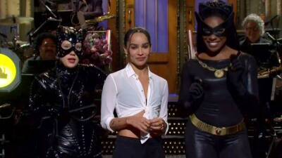 'Saturday Night Live': Zoe Kravitz Gets Support From Other Catwomen for Debut Monologue - www.etonline.com - city Sandy