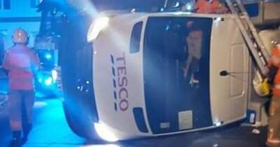 Tesco delivery van tips over in middle of road on quiet Bolton street - www.manchestereveningnews.co.uk - Manchester