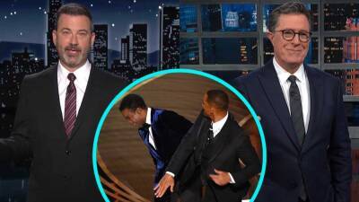 Jimmy Kimmel, Stephen Colbert & More Late Night Hosts React to Will Smith & Chris Rock's Oscars Altercation - www.etonline.com - county Rock