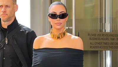 Kim Kardashian Wears Oversized Suit Baby Blue Gloves After Shutting Down KKW Fragrance: Photos - hollywoodlife.com