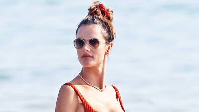 Alessandra Ambrosio Splashes In Strapless Bikini Kisses Richard Lee At The Beach - hollywoodlife.com - USA - Bahamas
