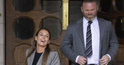 Coleen Rooney - Rebekah Vardy - Wayne Rooney - Wagatha Christie - Coleen and Wayne Rooney laugh happily as they share a joke while leaving Wagatha court - ok.co.uk