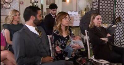 Abi Franklin - Sally Carman - Toyah Battersby - Seb Franklin - ITV Corornation Street fans spot issue with baby Alfie's 'life mentors' during naming ceremony - manchestereveningnews.co.uk