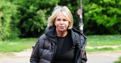 Leslie Ash, 62, uses walking stick on stroll with husband after life-changing spinal injury - www.ok.co.uk - city London, county Park