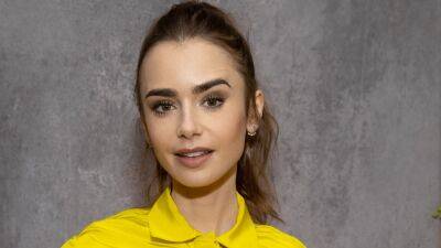 Lily Collins Just Tried out Black Hair and Micro Bangs - www.glamour.com
