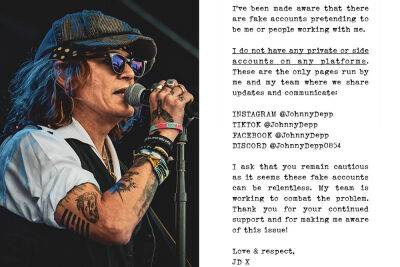 Johnny Depp - Amber Heard - Jeff Beck - Johnny Depp warns loyal online fans: ‘Be cautious’ of ‘relentless’ fakes - nypost.com - Finland - city Helsinki - county Hampton