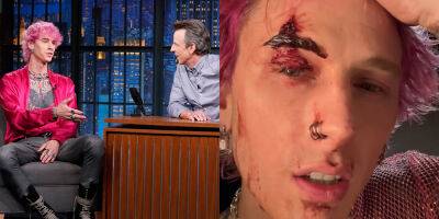 Seth Meyers - Machine Gun Kelly Explains Why He Smashed a Champagne Flute on His Head - justjared.com - New York
