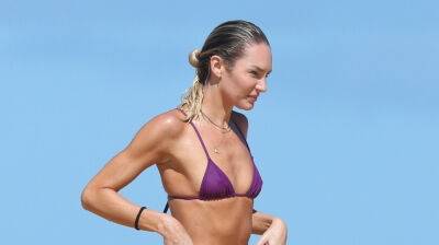 Candice Swanepoel - Candice Swanepoel Wears Tiny Purple Bikini for Beach Day in Brazil - justjared.com - Brazil
